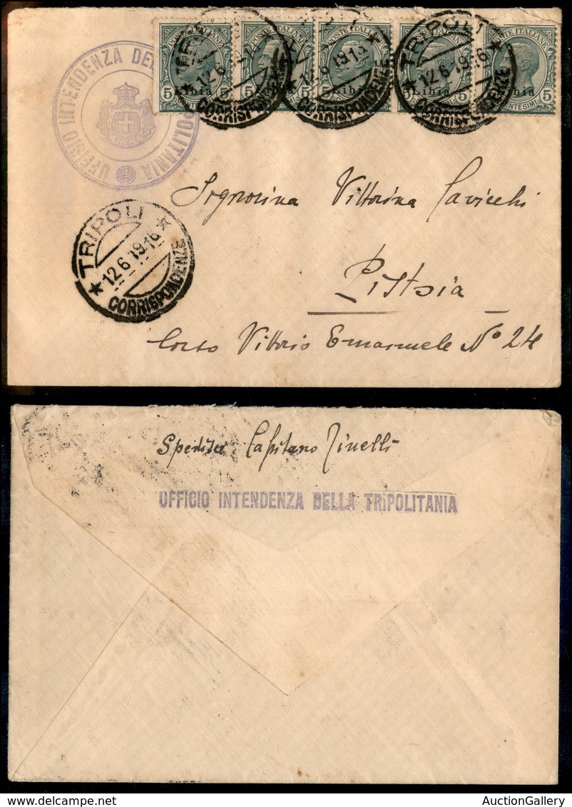 1880 COLONIE - LIBIA - STORIA POSTALE - Cinque 5 Cent Leoni (3) - Busta Da Tripoli A Pistoia Del 12.6.19 - Ufficio Inten - Other & Unclassified