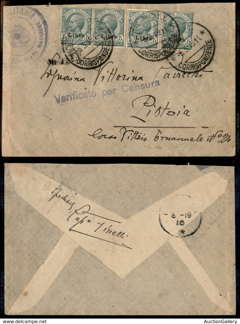 1881 COLONIE - LIBIA - STORIA POSTALE - Quattro 5 Cent (3) - Busta Da Tripoli A Pistoia Del 5.3.19 - Other & Unclassified