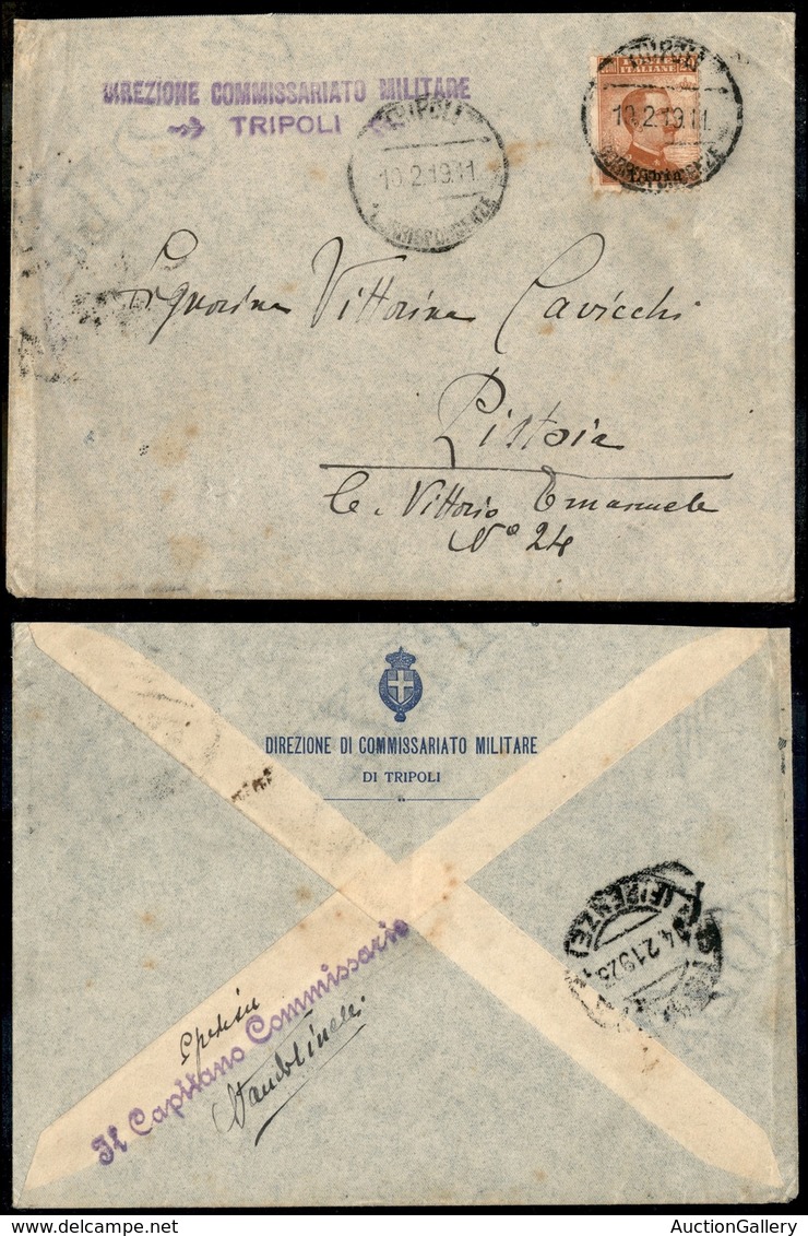1885 COLONIE - LIBIA - STORIA POSTALE - 20 Cent (20) - Busta Direzione Commissariato Militare  Da Tripoli A Pistoia Del  - Other & Unclassified