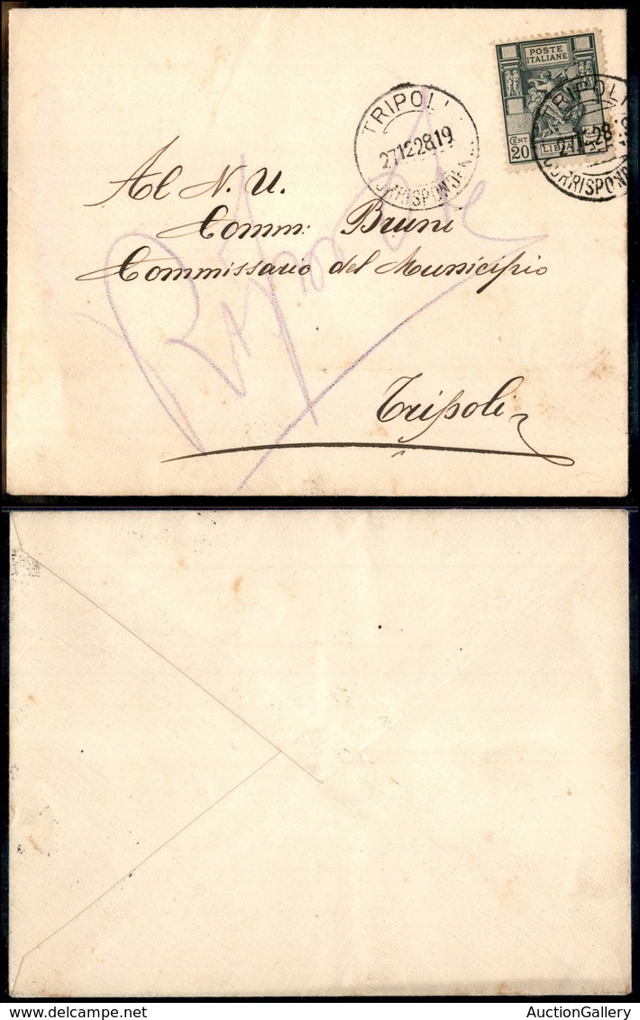 1891 COLONIE - LIBIA - STORIA POSTALE - 20 Cent Sibilla (54) - Isolato Su Busta Per Città - Tripoli 27.12.28 - Other & Unclassified