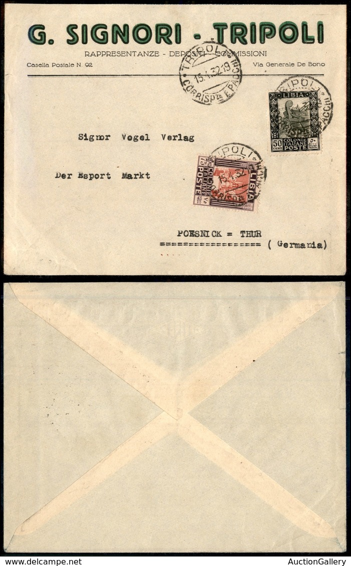 1897 COLONIE - LIBIA - STORIA POSTALE - 50 Cent (51) + 75 Cent (104) - Busta Da Tripoli A Poesnick (Germania) Del 15.4.3 - Other & Unclassified