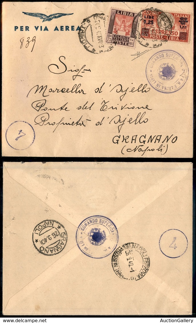 1900 COLONIE - LIBIA - STORIA POSTALE - Comando Superiore R.Marina - 75 Cent (104) + 1,25 Lire Espresso (17) - Aerogramm - Other & Unclassified