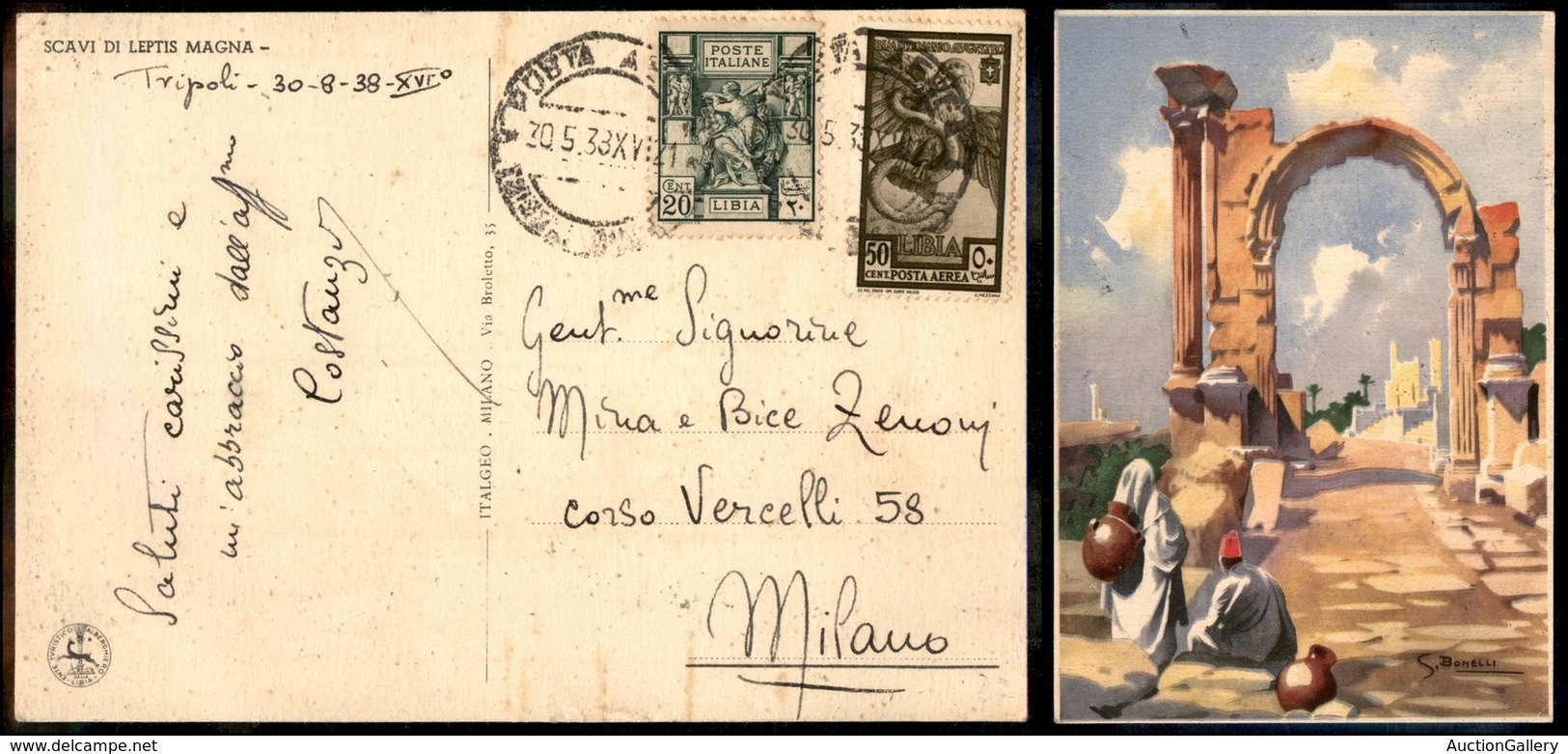 1905 COLONIE - LIBIA - STORIA POSTALE - 20 Cent (40) + 50 Cent Augusto (36 Aerea) - Cartolina Da Tripoli A Milano Del 30 - Other & Unclassified