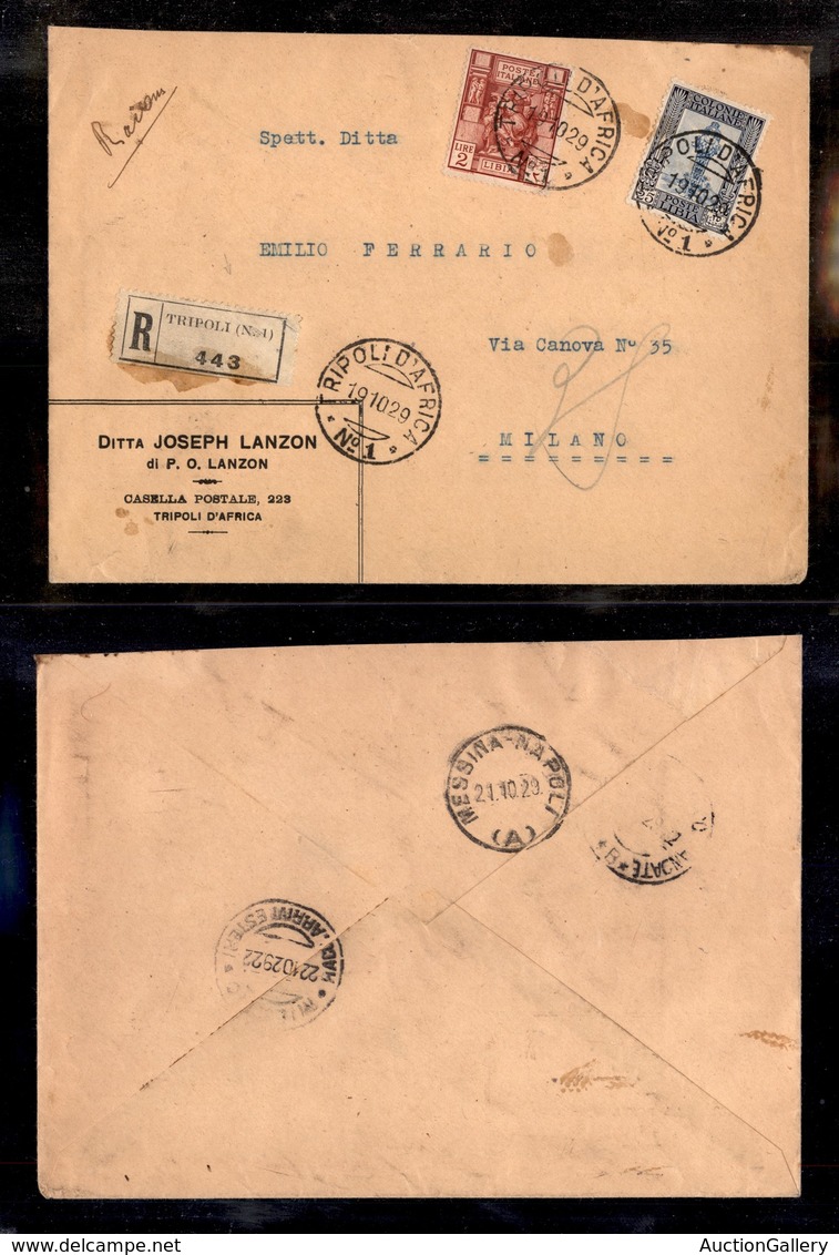 1913 COLONIE - LIBIA - STORIA POSTALE - Tripoli D'Africa N.1 (pti 9) - 2 Lire (43) + 25 Cent (49) - Raccomandata Per Mil - Other & Unclassified