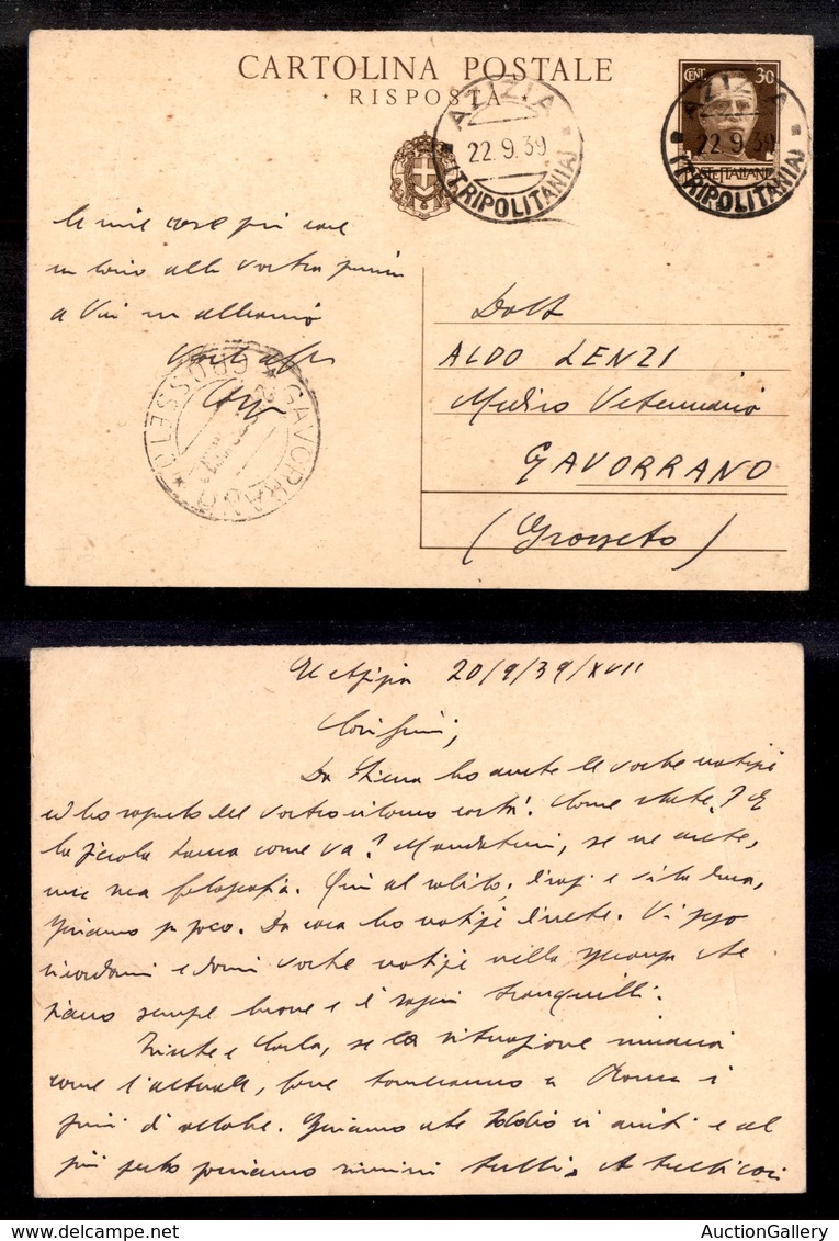 1924 COLONIE - LIBIA - STORIA POSTALE - Azizia (Tripolitania) - Pti 5 - Cartolina Postale Di Regno (83 - Risposta) - Per - Other & Unclassified