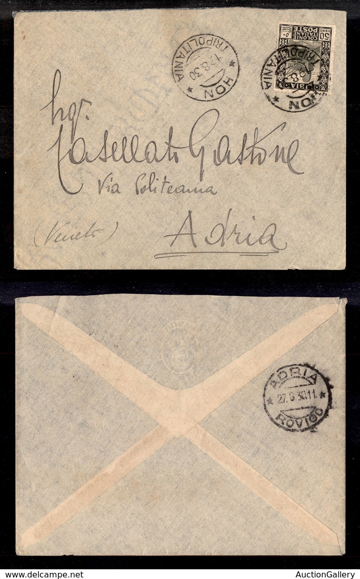 1935 COLONIE - LIBIA - STORIA POSTALE - Hon Tripolitania (pti 12) - 50 Cent Pittorica (51) - Busta Per Adria Del 19.8.30 - Other & Unclassified