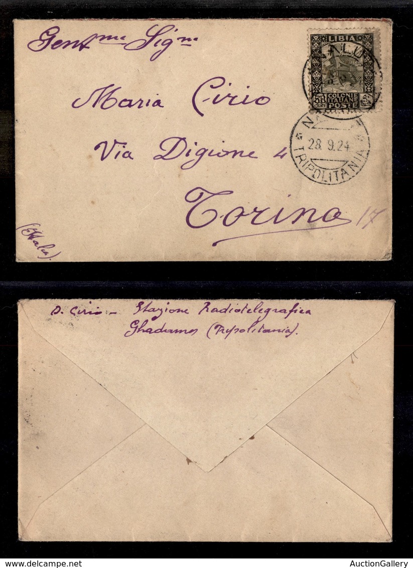 1945 COLONIE - LIBIA - STORIA POSTALE - Nalut Tripolitania (pti 9) - 50 Cent Pittorica (51) - Busta Per Torino Del 28.9. - Other & Unclassified