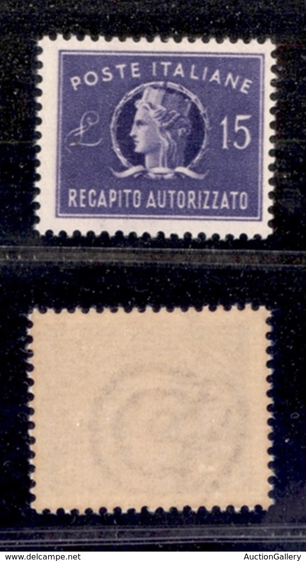 2240 REPUBBLICA - REPUBBLICA - 1949 - 15 Lire Recapito (10) - Gomma Integra (105) - Other & Unclassified