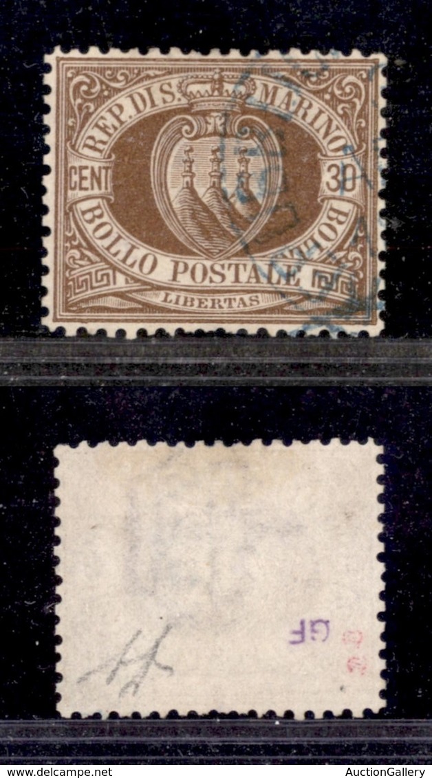 2299 SAN MARINO - SAN MARINO - 1877 - 30 Cent Stemma (6) - Usato (160) - Other & Unclassified