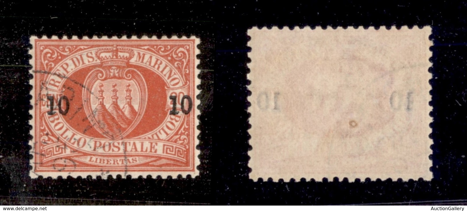 2304 SAN MARINO - SAN MARINO - 1892 - 10 Su 20 Cent Stemma (11) - Ottimamente Centrato - Usato - Other & Unclassified