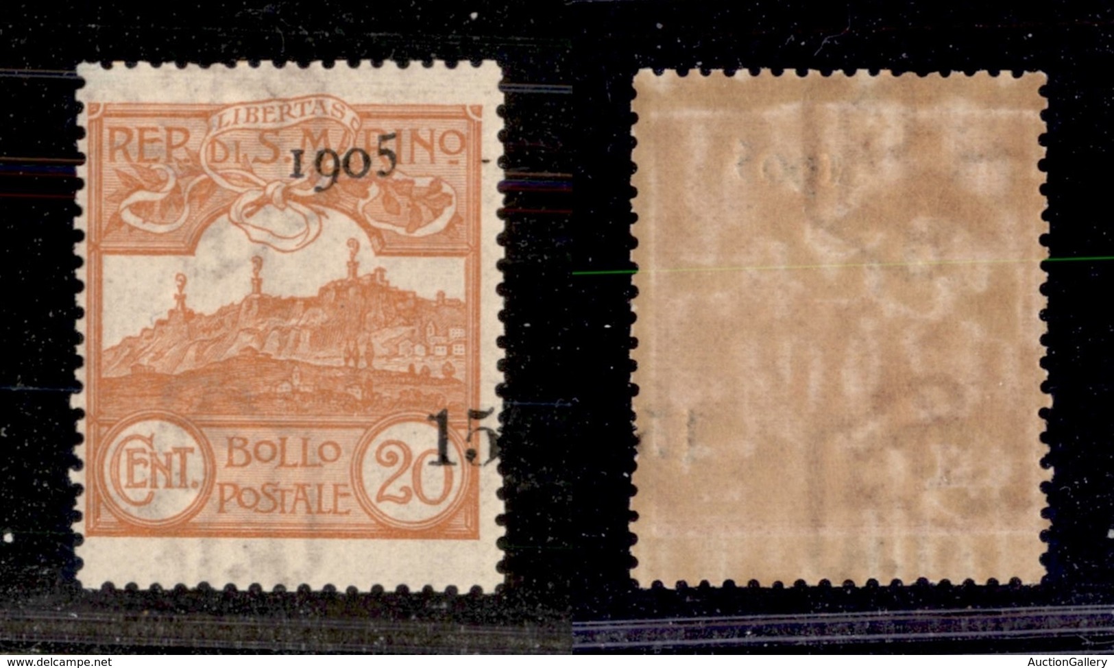 2314 SAN MARINO - SAN MARINO - 1905 - 15 Su 20 Cent Veduta Soprastampato (46) - Soprastampa Spostata A Destra In Alto (n - Other & Unclassified