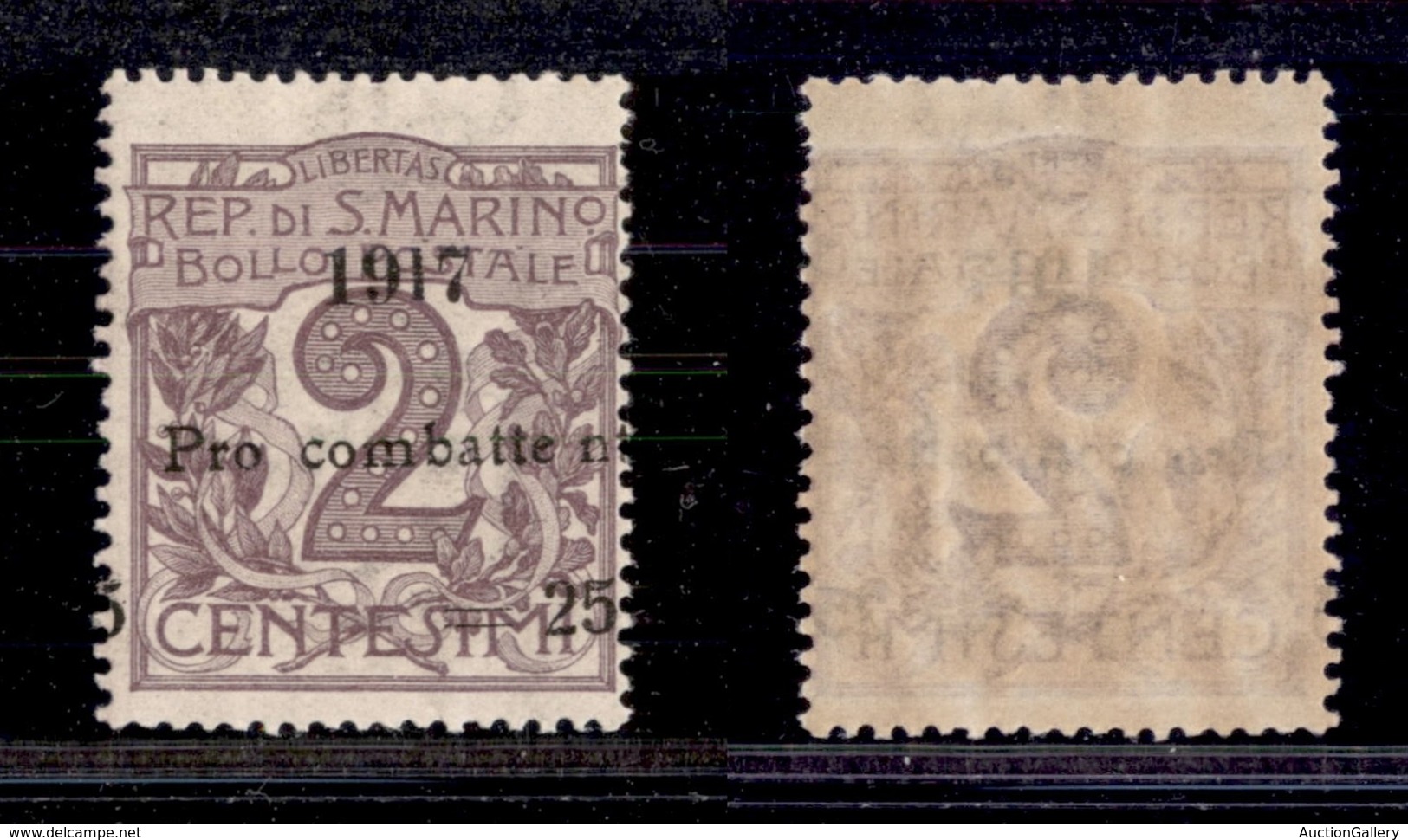 2316 SAN MARINO - SAN MARINO - 1917 - 25 Cent Su 2 Cent Cifra (51b) - Spazio Fra "E" E "N" + Soprastampa Obliqua (senza  - Other & Unclassified