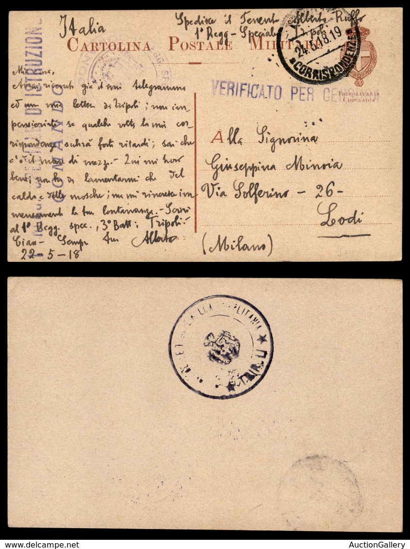 2965 CARTOLINE - FRANCHIGE MILITARI - 1914 - Tripolitania-Cirenaica (F5A) - Viaggiata 24.5.18 - Other & Unclassified