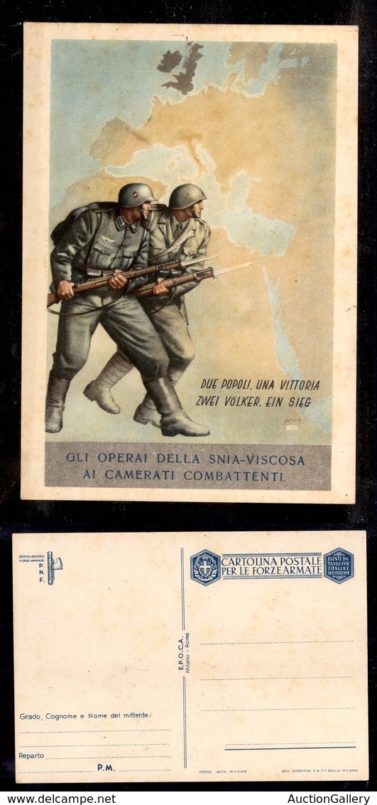 2976 CARTOLINE - FRANCHIGE MILITARI - 1941/42 - Boccasile - Due Popoli (F64/4) - SNIA-VISCOSA - Nuova (135) - Other & Unclassified