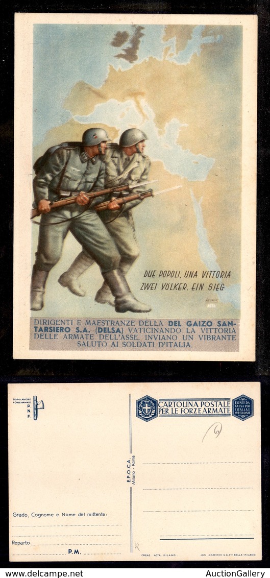 2977 CARTOLINE - FRANCHIGE MILITARI - 1941/42 - Boccasile - Due Popoli (F64/4) - Del Gaizo Santarsiero S.A. - Nuova (135 - Other & Unclassified