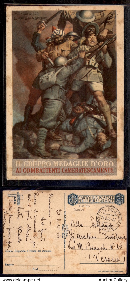 2982 CARTOLINE - FRANCHIGE MILITARI - 1941/42 - Boccasile - Due Sono Caduti (F64/5) - Gruppo Medaglie D'oro - Viaggiata  - Other & Unclassified