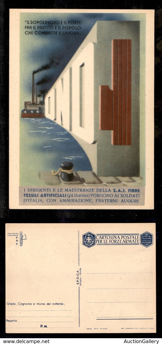 2986 CARTOLINE - FRANCHIGE MILITARI - 1941/42 - Boccasile - Il Dopolavoro (F64/6) - S.A.I. Fibre Tessili Artificiali - N - Other & Unclassified