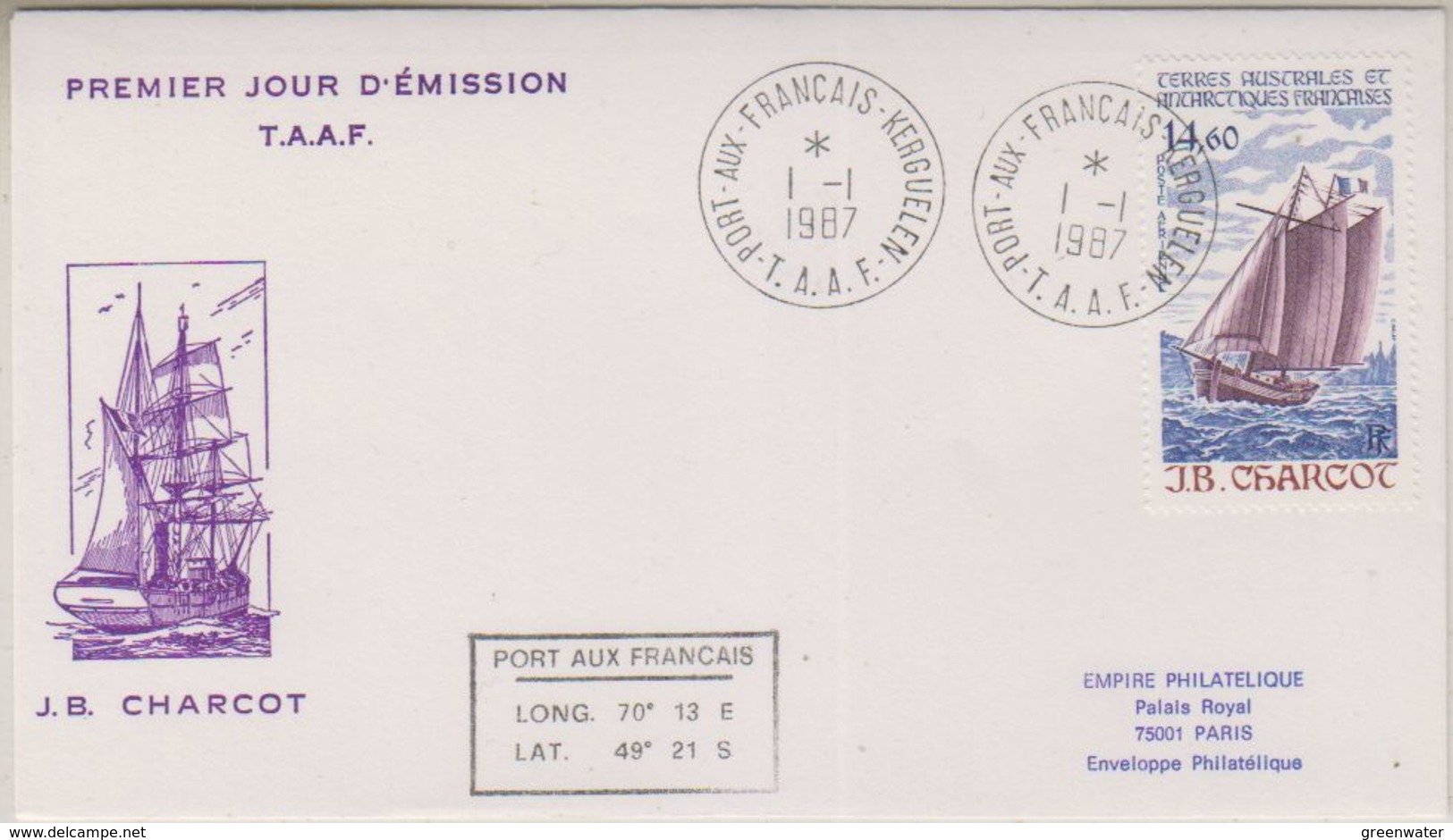 TAAF 1987 J.B. Charcot / Sailing Ship 1v FDC (38460) - FDC