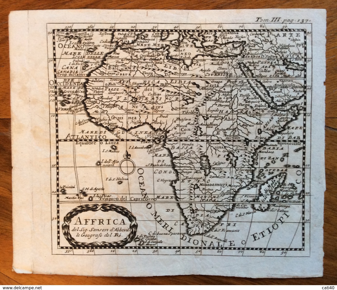 CARTA GEOGRAFICA  "AFFRICA  DI SANSON D'ABBEVILLE  GEOGRAFO DEL RE " Abbeville 1600 - Parigi 1667 - Altri & Non Classificati