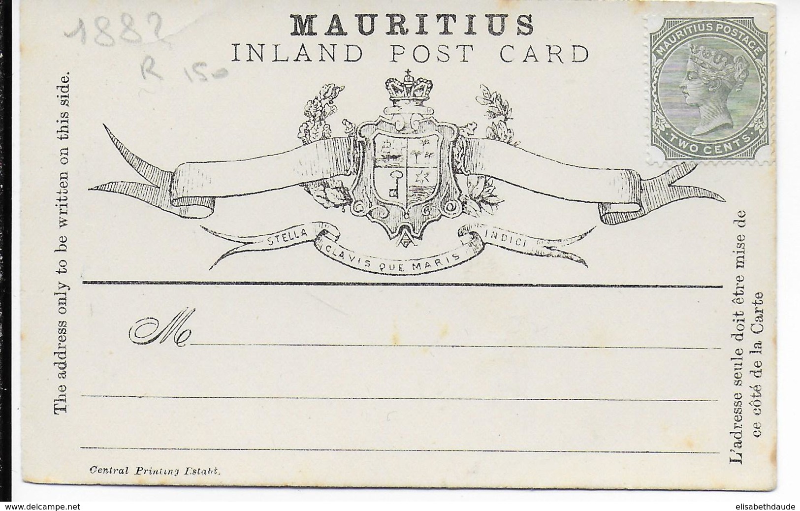 MAURITIUS - 1882 - CARTE PRECURSEUR ENTIER NEUVE - Mauricio (...-1967)