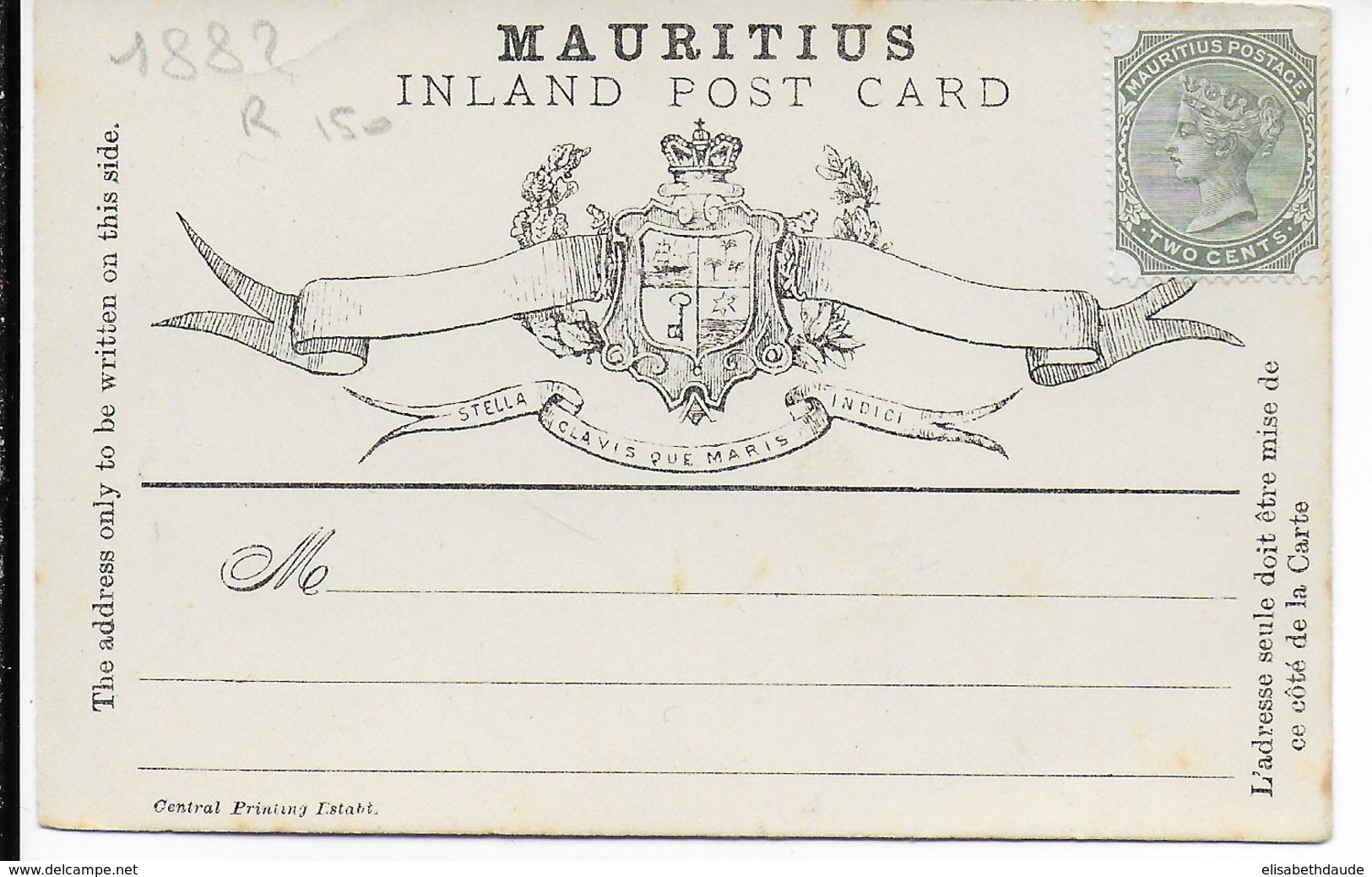 MAURITIUS - 1882 - CARTE PRECURSEUR ENTIER NEUVE - Mauritius (...-1967)