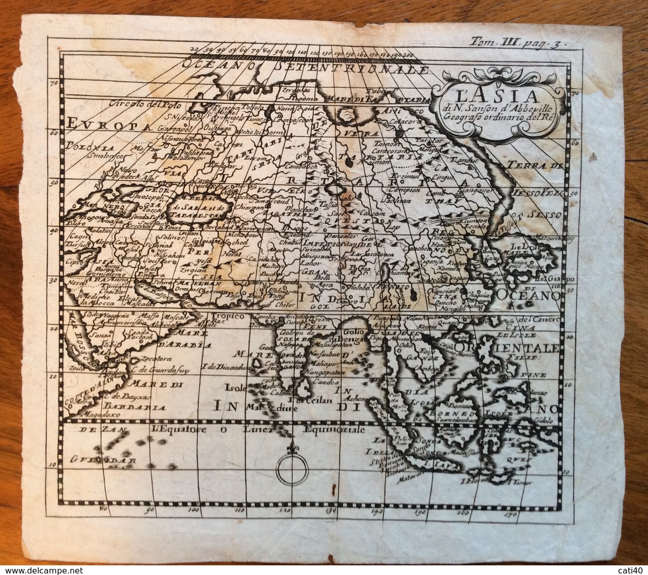 CARTA GEOGRAFICA  "L'ASIA  DI SANSON D'ABBEVILLE  GEOGRAFO ORDINARIO  DEL RE " Abbeville 1600 - Parigi 1667 - Altri & Non Classificati