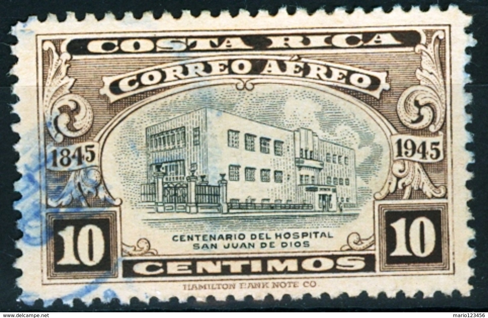 COSTA RICA,POSTA AEREA, AIRMAIL, OSPEDALE SAN JUAN DE DIOS, 1946, FRANCOBOLLI USATI Yvert Tellier PA124… Scott C129 - Costa Rica