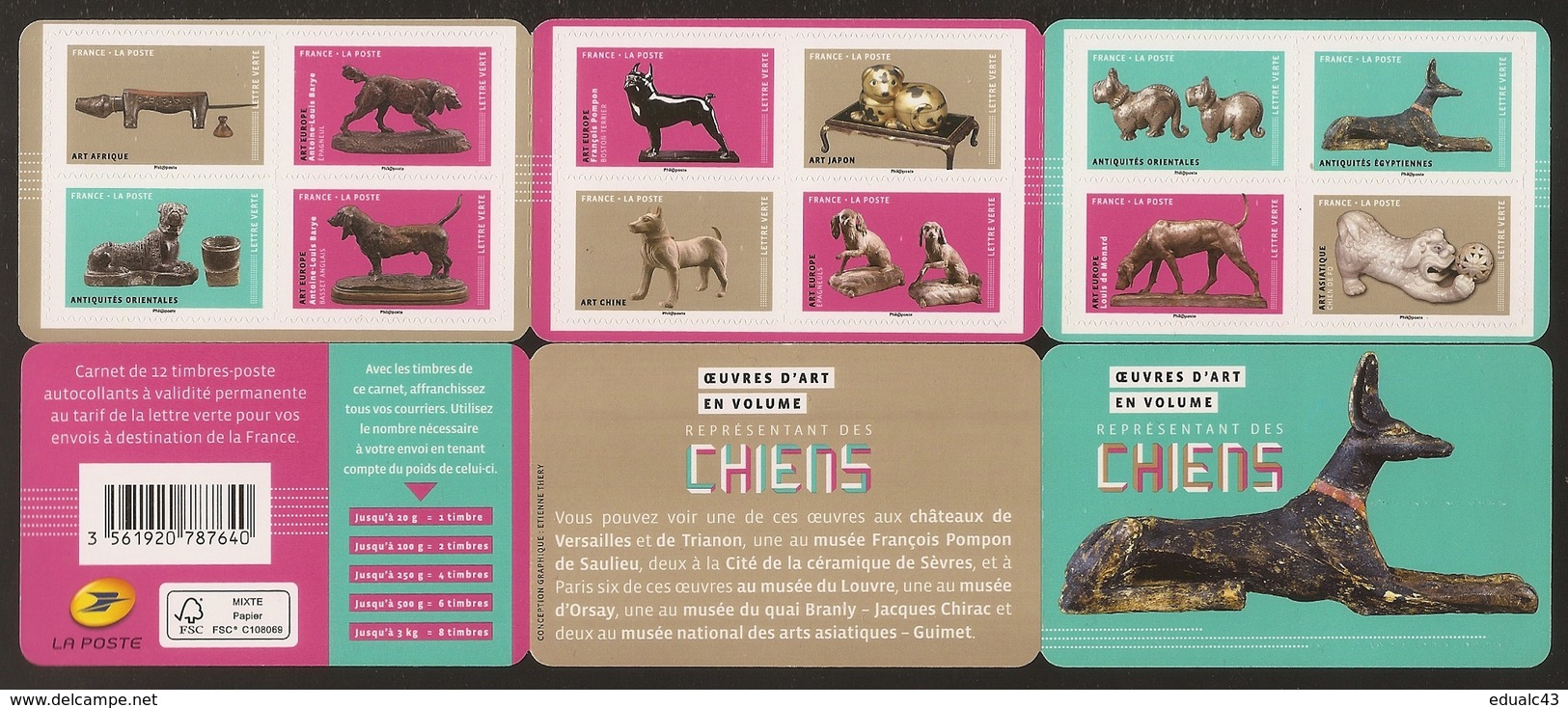 2018 Carnet Adhésif BC 1516 OEUVRES D'ART LES CHIENS Neuf - LUXE ** NON Plié - Commémoratifs