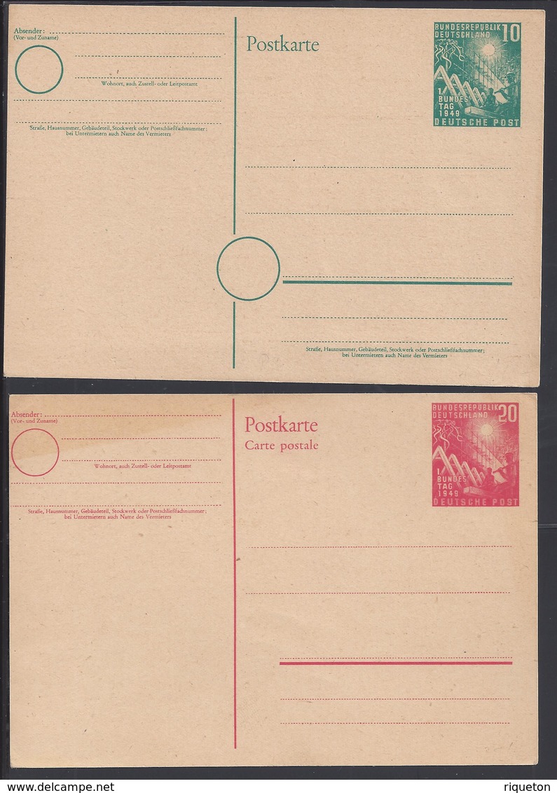 ALLEMAGNE - 1949 - Deux Entiers Postaux N° 1 Et 2 "Ouverture Du Parlement" Neuves - B/TB - - Postkaarten - Ongebruikt