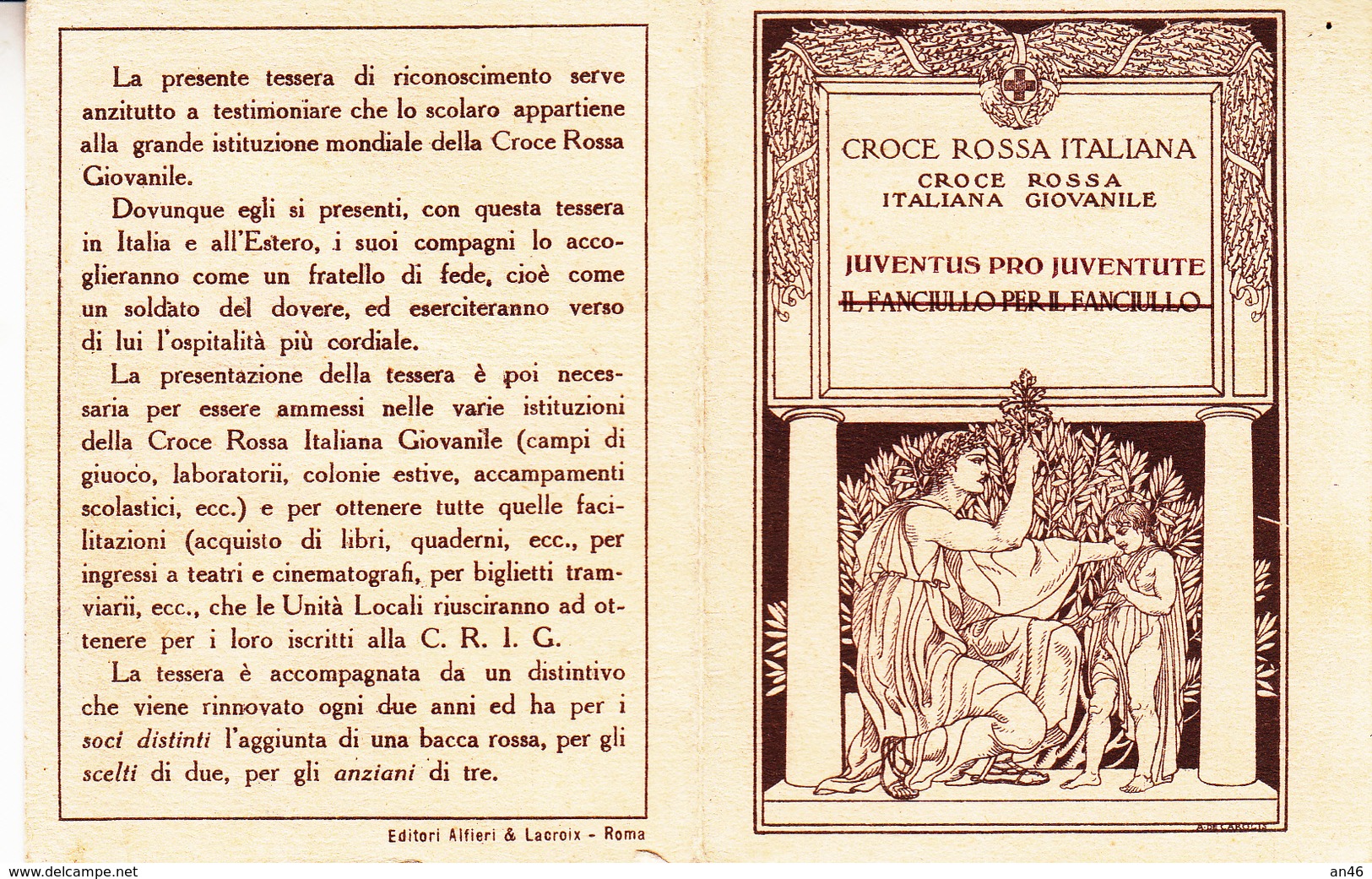 Tessera_Croce Rossa Italiana Giovanile-Unità Locale Di Aosta-Buono Stato Di Conservazione-Originale 100%- - Collezioni