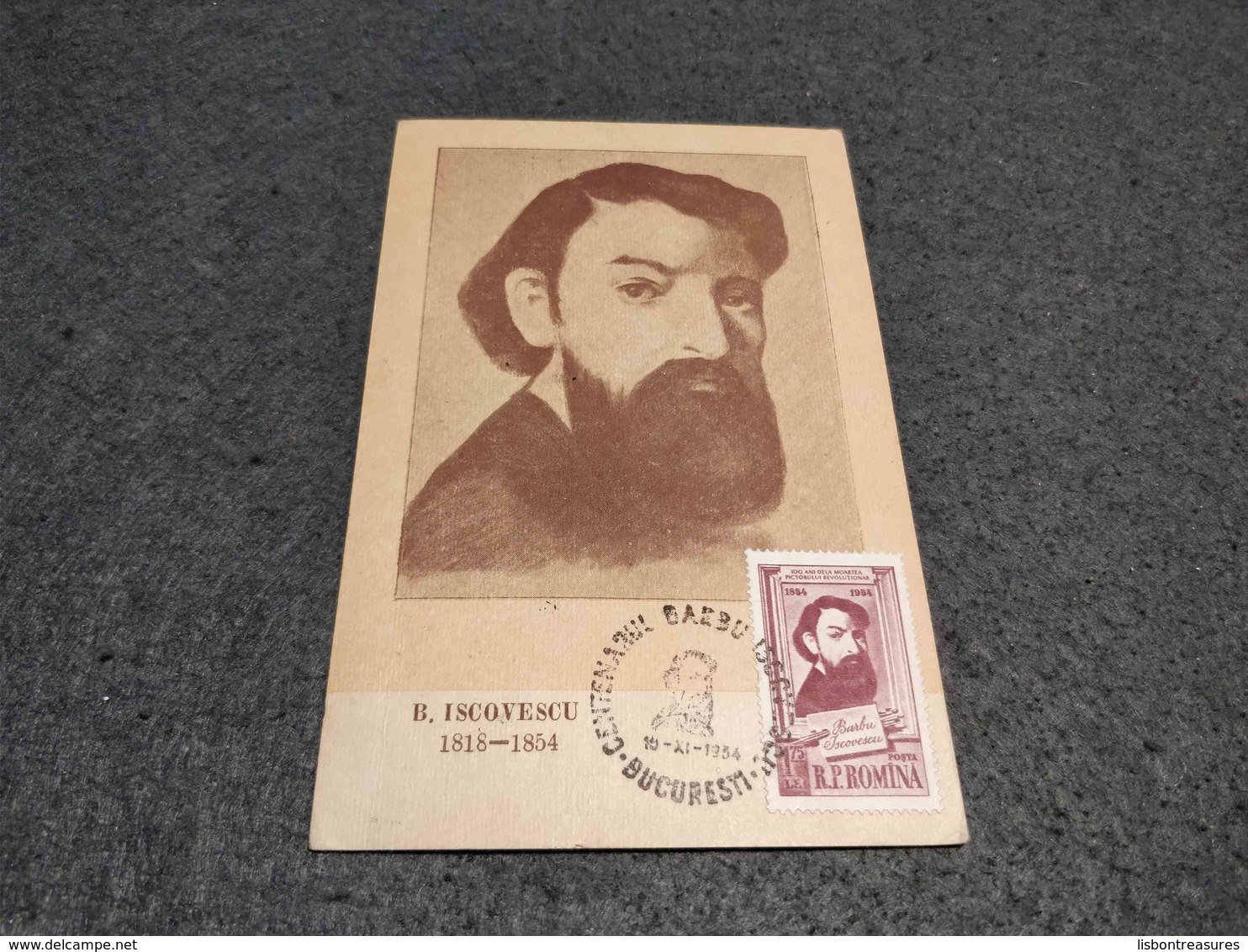 RARE ROMANIA MAXIMUM CARD B. ISCOVESCU  ART PAINTING 1954 CIRCULATED W/ VIGNETTE UNIVERSAL EXPOSITION 1958 TOP - Cartes-maximum (CM)