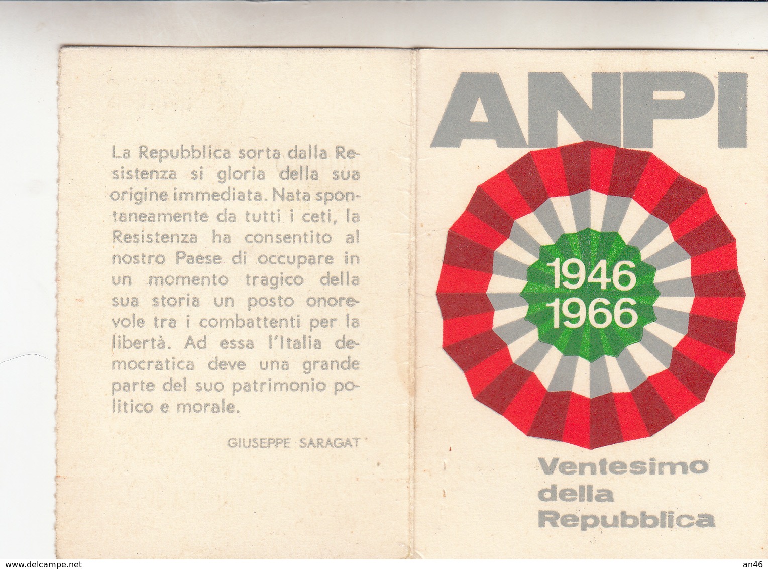 Tessera_A.N.P.I. 1946_1966 Comitato Di Genova Sez S.P.D'Arena-Buono Stato Di Conservazione-Originale 100%- - Collections