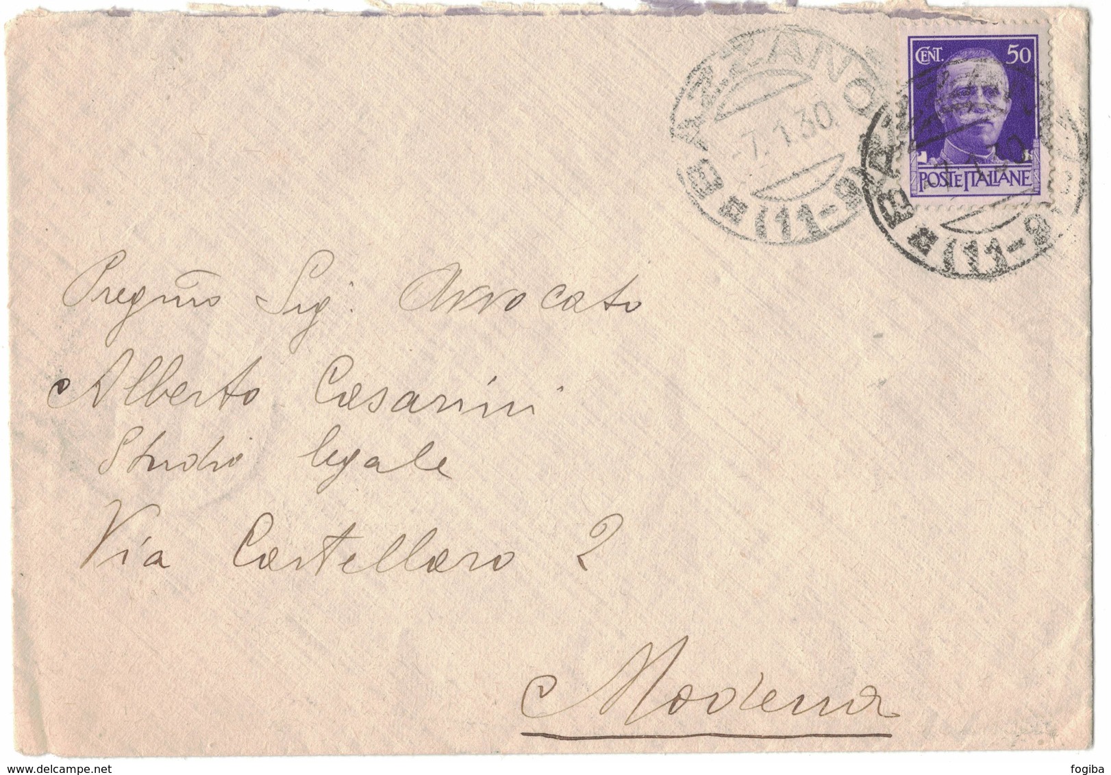 QS40  Storia Postale Regno 1930 - Annullo Frazionario BAZZANO (11-9) Su Lettera Per Modena - Storia Postale