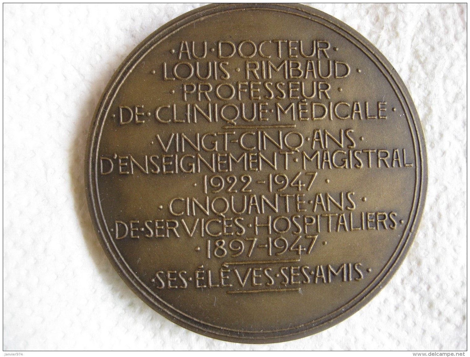 Medecine Medaille Professeur Louis Rimbaud Montpellier 1947, Par Dropsy - Autres & Non Classés