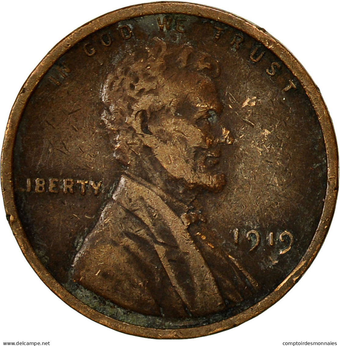 Monnaie, États-Unis, Lincoln Cent, Cent, 1919, U.S. Mint, Philadelphie, TTB - 1909-1958: Lincoln, Wheat Ears Reverse