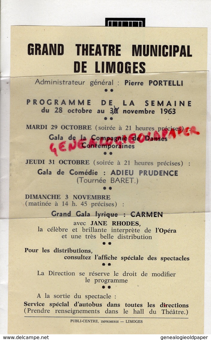 87- LIMOGES- PROGRAMME GRAND THEATRE MUNICIPAL-OCTOBRE 1963- VALSES DE VIENNE-JOHANN STRAUSS- YERRY MERTZ-ANNE THIEBAUX- - Programs