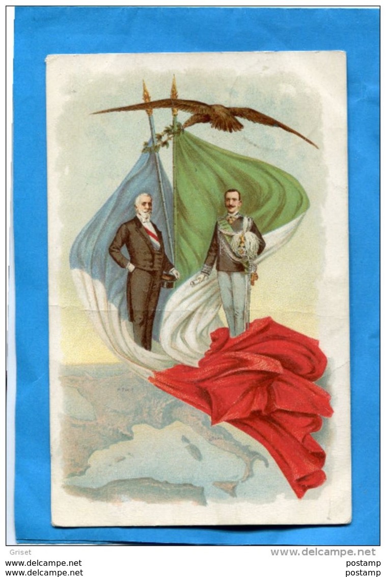 ITALIE -FRANCE 1903-Président Français Et Roi D'italie-  Drapeaux Survolé Par Un Aigle Sur Les  2 Pays - Réceptions