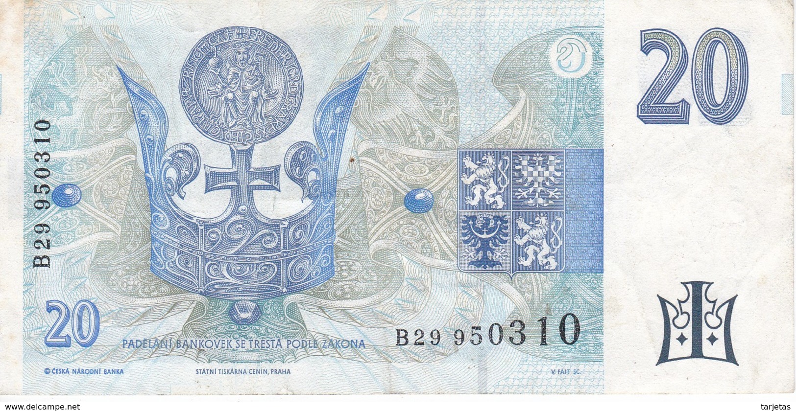 BILLETE DE LA REPUBLICA CHECA DE 20 KORUN DEL AÑO 1994  (BANKNOTE) - República Checa