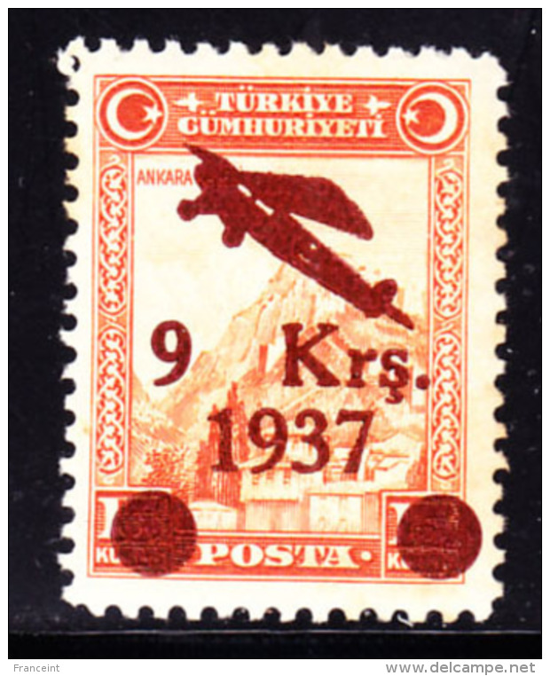 Turkey (1937) 9K On 15 Overprint For Airmail. Scott C7. MNH. - Neufs