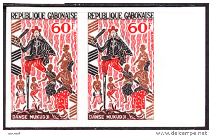 Gabon (1965) Mukudji Dance. Imperforate Pair.  Yvert No 184, Scott No 185. - Gabun (1960-...)