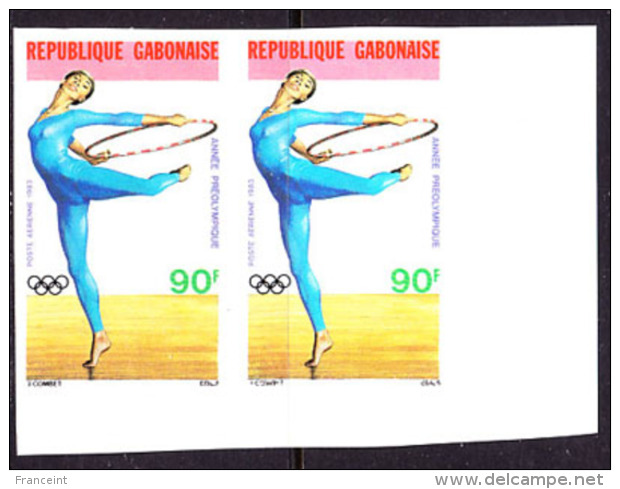 Gabon (1983) Gymnast. Imperforate Pair.  Scott No C256, Yvert No PA254. - Gabon