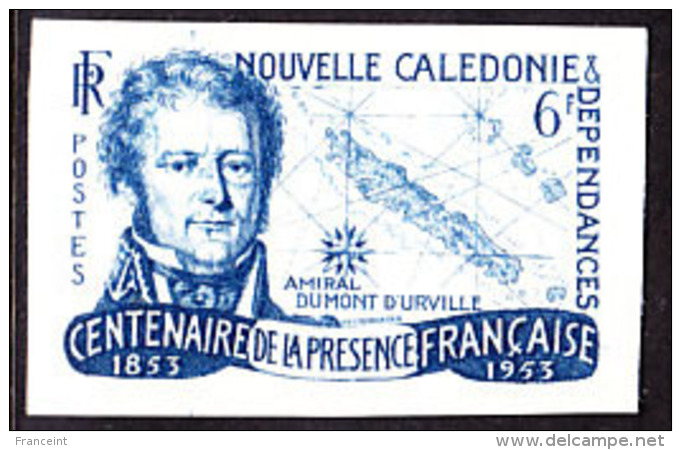 New Caledonia (1953) Map Of Island. Admiral D'Urville. Trial Color Proof. Centenary Of French Presence. Scott No 298, Yv - Non Dentelés, épreuves & Variétés