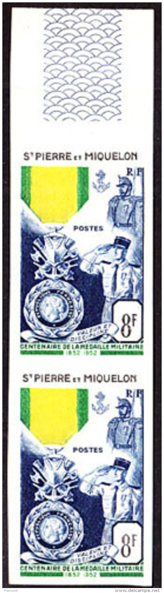 SPM (1959) Military Medal. Imperforate Pair.  Scott No 345, Yvert No 347. - Non Dentelés, épreuves & Variétés