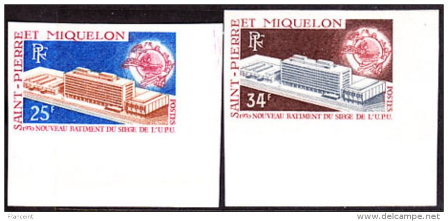 SPM (1969) UPU Building. Set Of 2 Imperforates.  Scott Nos 397-8, Yvert Nos 399-400. - WPV (Weltpostverein)