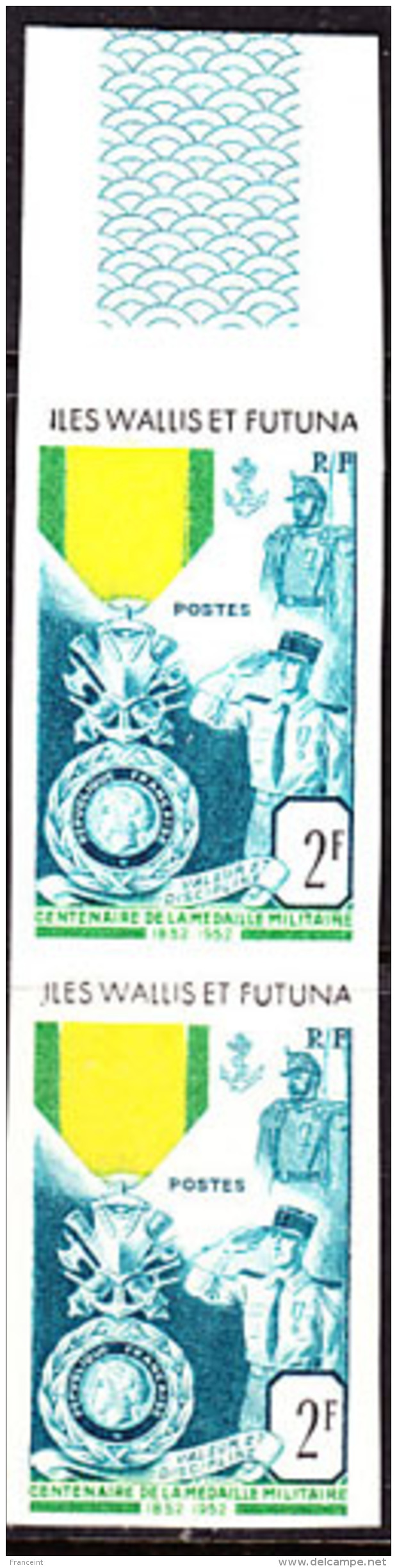 Wallis &amp; Futuna (1952) Military Medal. Imperforate Pair.  Scott No 149, Yvert No 156. - Non Dentelés, épreuves & Variétés