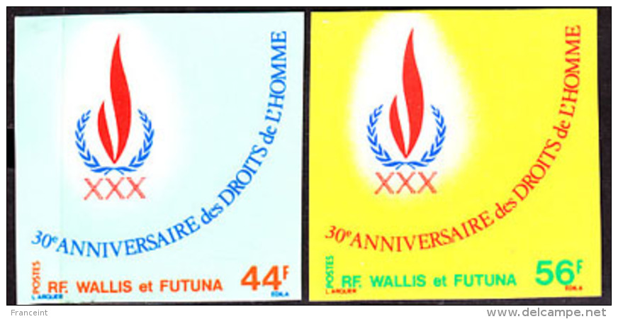 Wallis &amp; Futuna (1978) Human Rights 30th Anniversary. Set Of 2 Imperforates.  Scott Nos 221-2, Yvert Nos 224-5. - Imperforates, Proofs & Errors