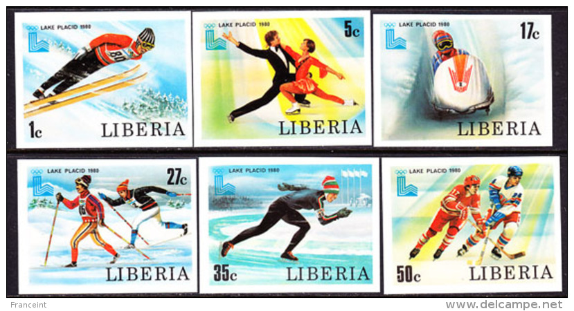 Liberia (1980) Lake Placid Olympics. Set Of 6 Imperforates.  Scott Nos 867-72, Yvert Nos 868-73. - Inverno1932: Lake Placid