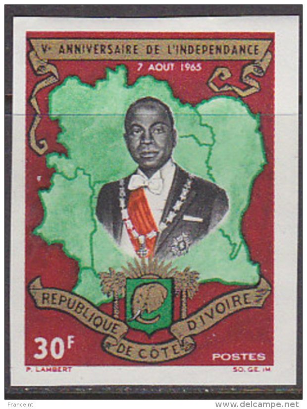 Ivory Coast (1965) President Houphouet-Boigny. Imperforate.  Scott No 230. - Ivory Coast (1960-...)