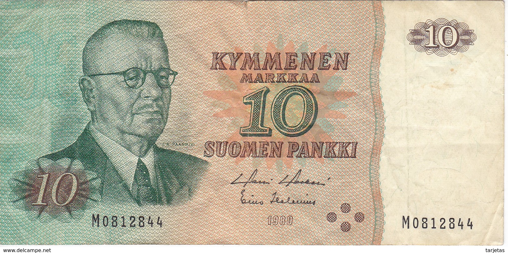 BILLETE DE FINLANDIA DE 10 MARKKAA DEL AÑO 1980  (BANKNOTE) - Finlandia