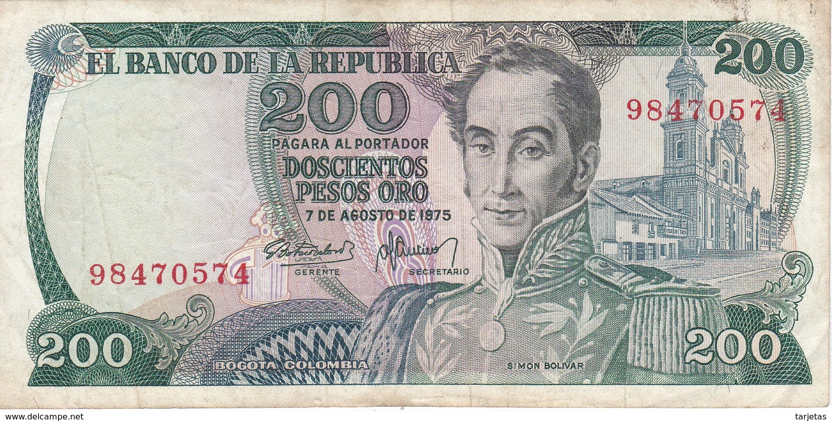 BILLETE DE COLOMBIA DE 200 PESOS DE ORO DEL AÑO 1975  (BANK NOTE) - Colombie